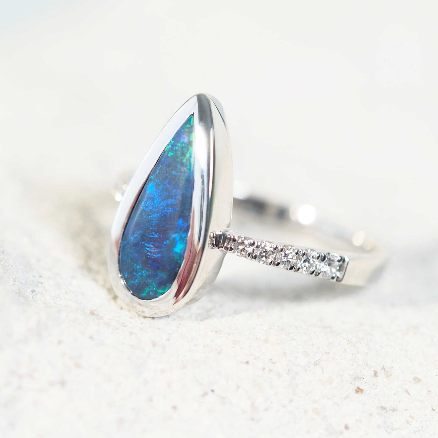 'Avalyn' Black Opal Ring 14ct White Gold