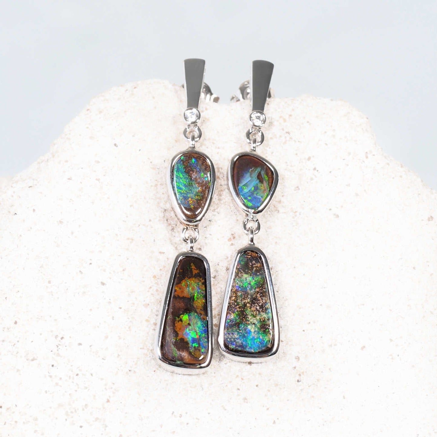 'Azure Drift' Boulder Opal Earrings Silver