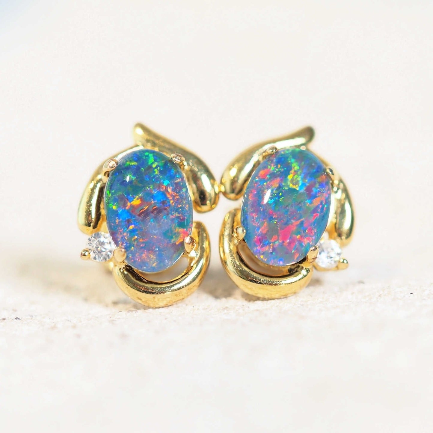 'Bianca' Gold Plated Silver Triplet Opal Earrings