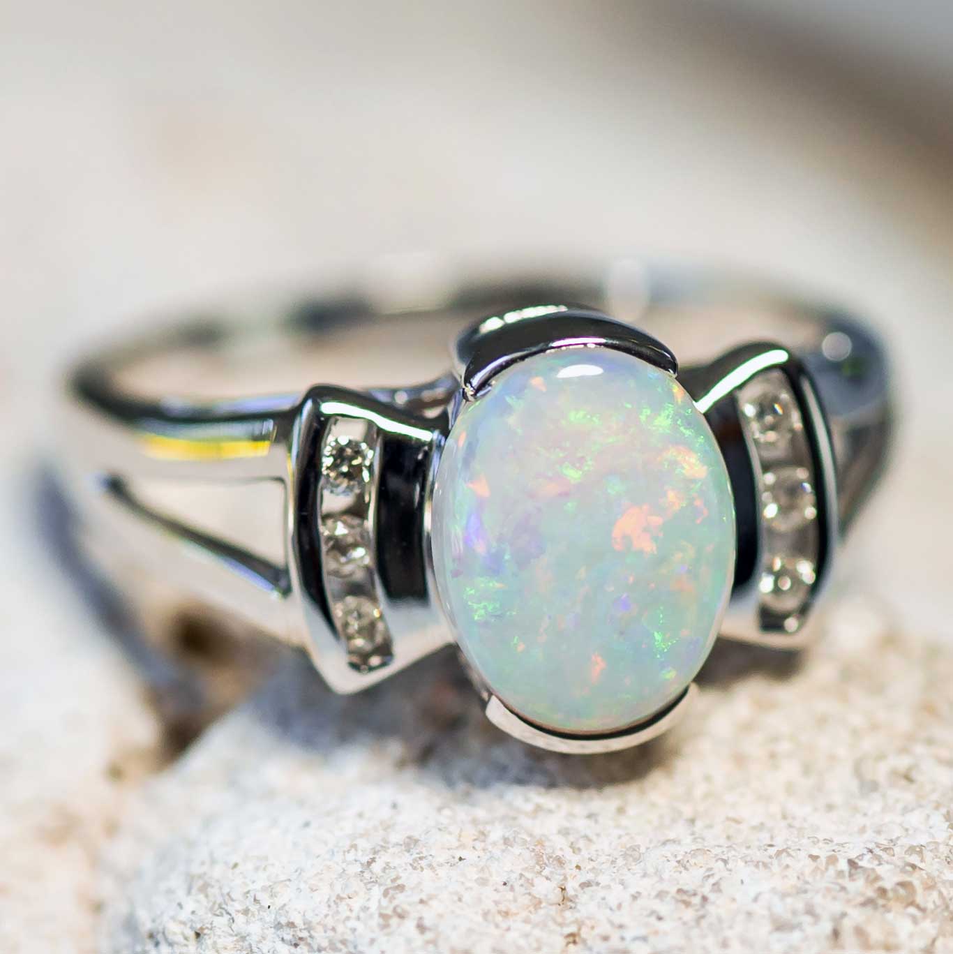 'Bijoux' Crystal Opal Ring 18ct White Gold