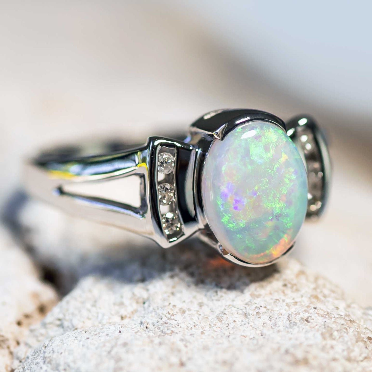 'Bijoux' Crystal Opal Ring 18ct White Gold