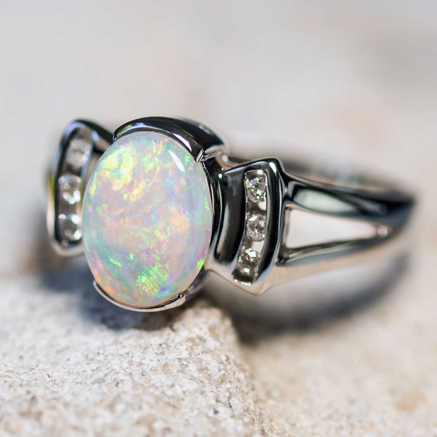 'Bijoux' Crystal Opal Ring 18ct White Gold