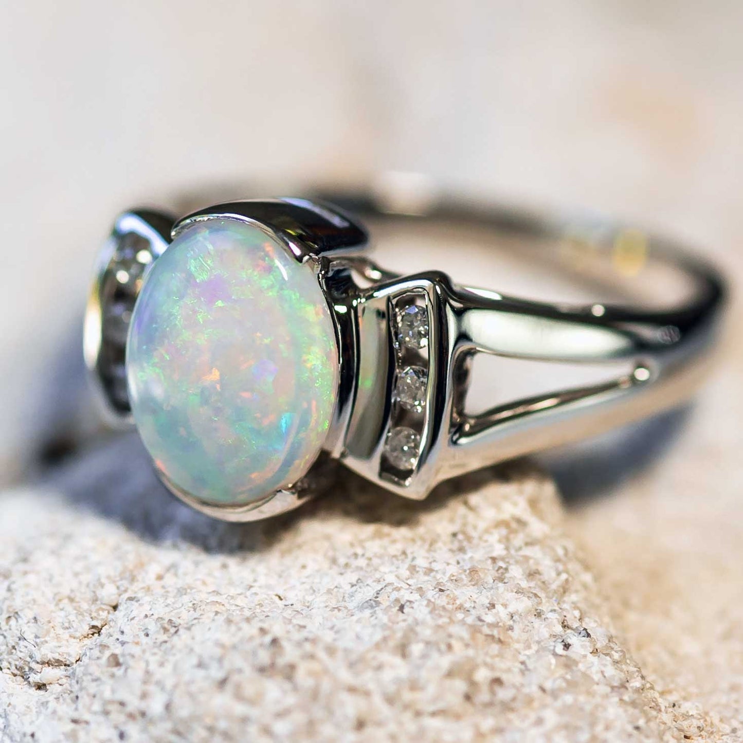 'Bijoux' Crystal Opal Ring 18ct White Gold
