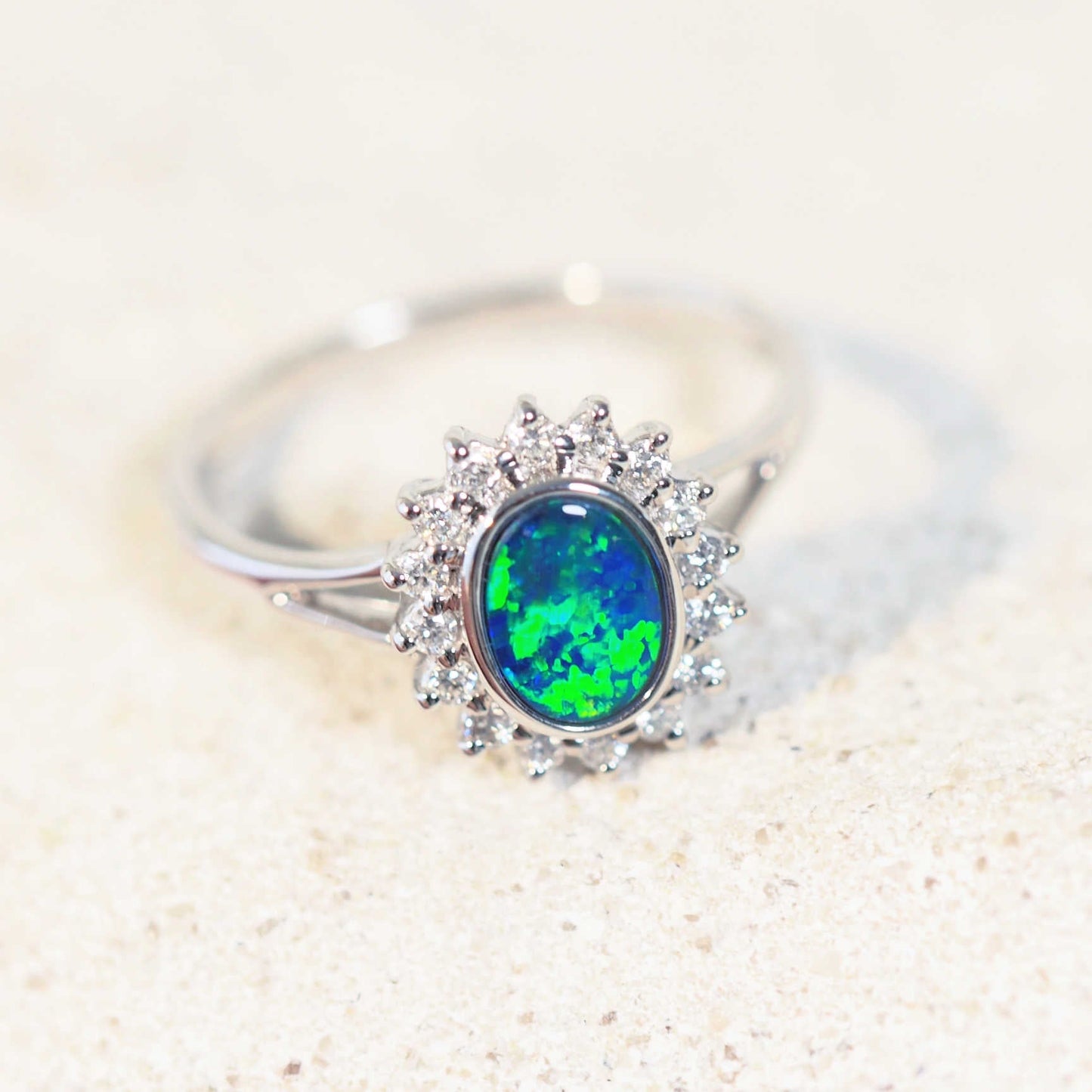 'Brioni' Doublet Opal Ring 18ct White Gold