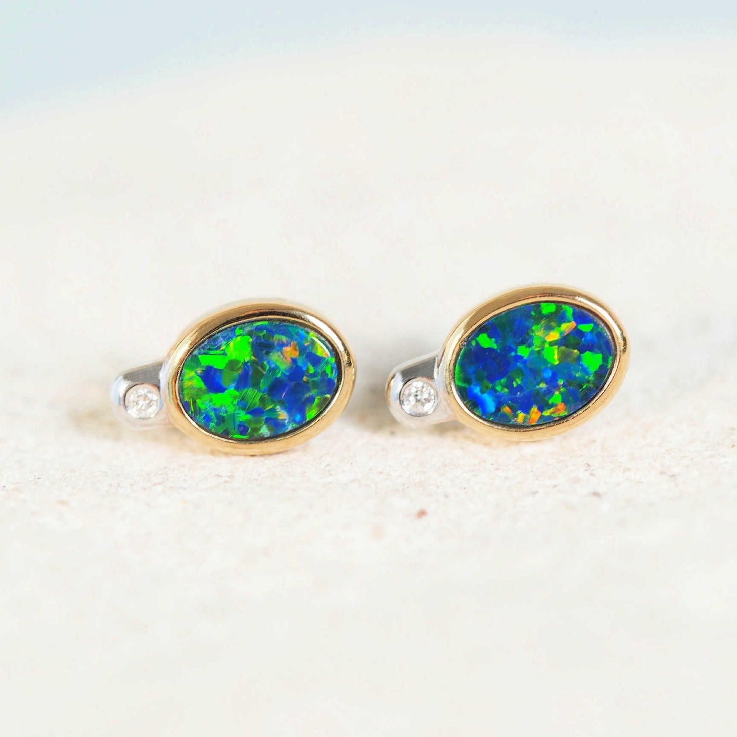 'Bronte' Doublet Opal Earrings 14ct Gold