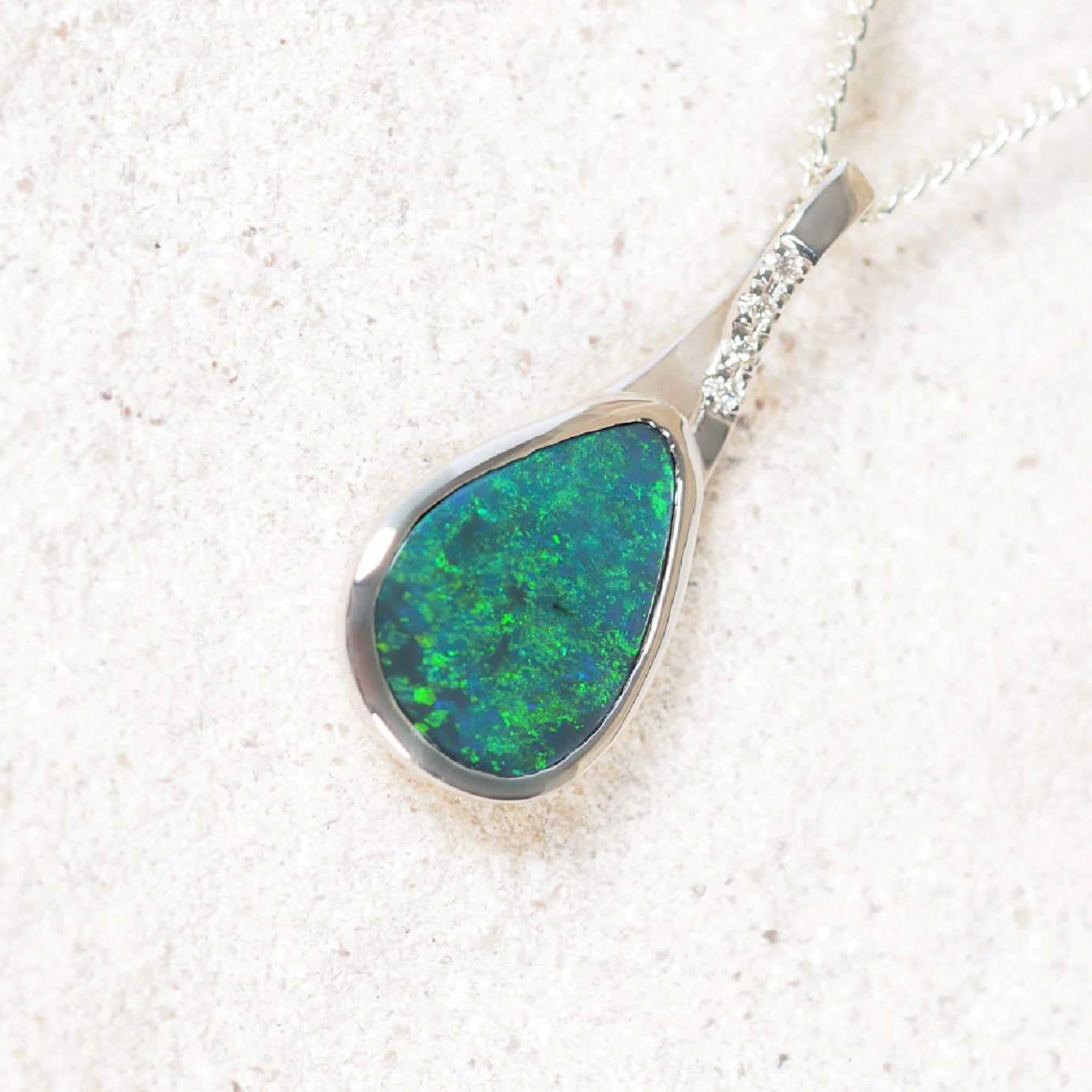 'Calianne' Black Opal Pendant 14ct White Gold