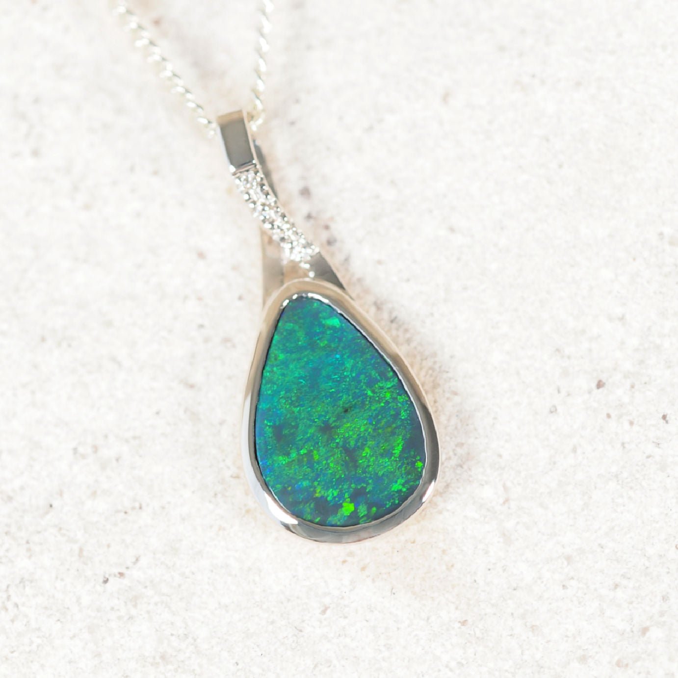 'Calianne' Black Opal Pendant 14ct White Gold