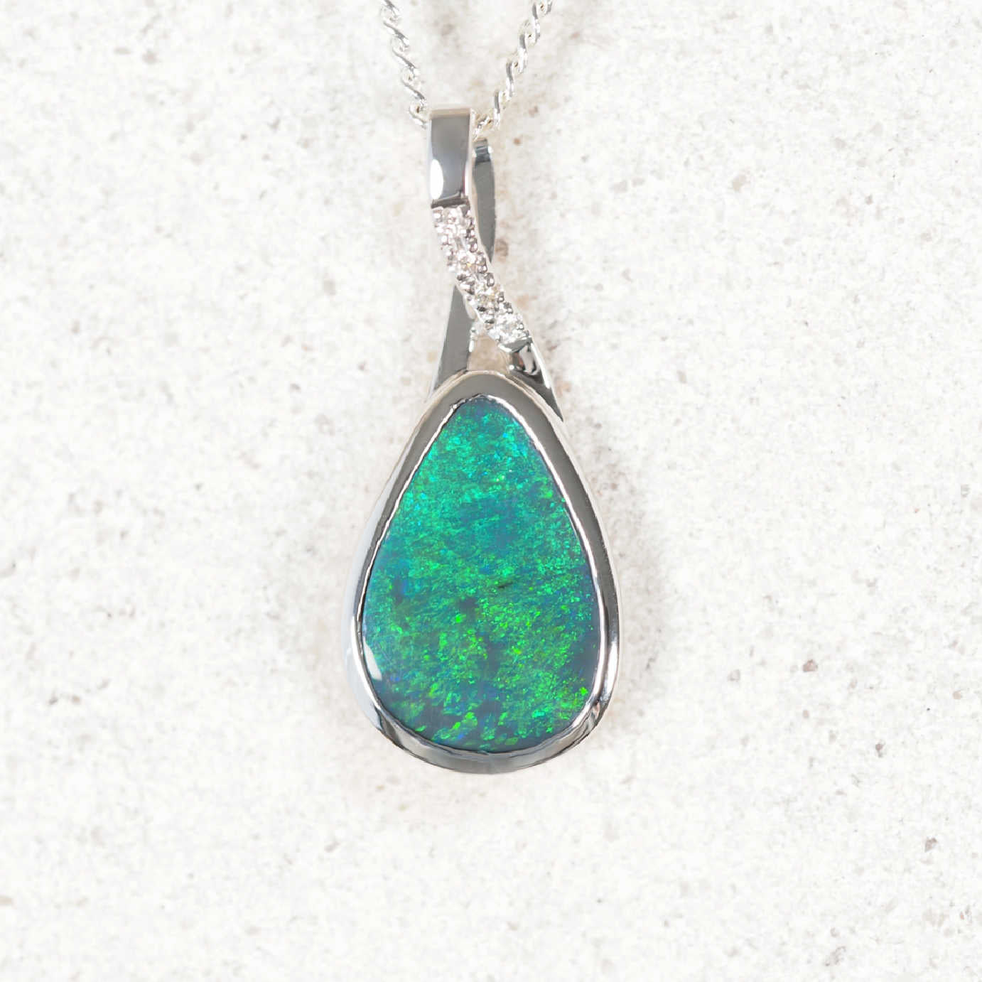 'Calianne' Black Opal Pendant 14ct White Gold