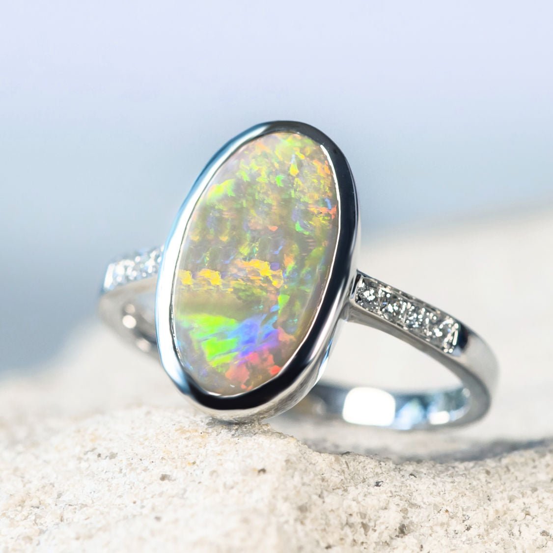 'Camila' Crystal Opal Ring 14ct White Gold