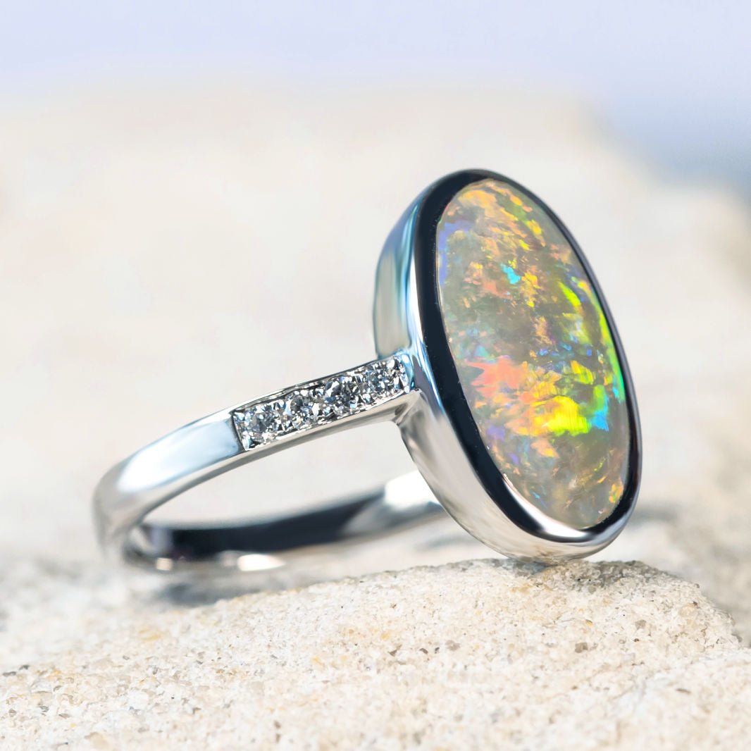 'Camila' Crystal Opal Ring 14ct White Gold