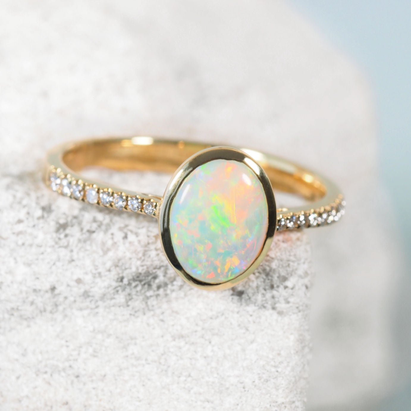 'Camile' Crystal Opal Ring 14ct Gold