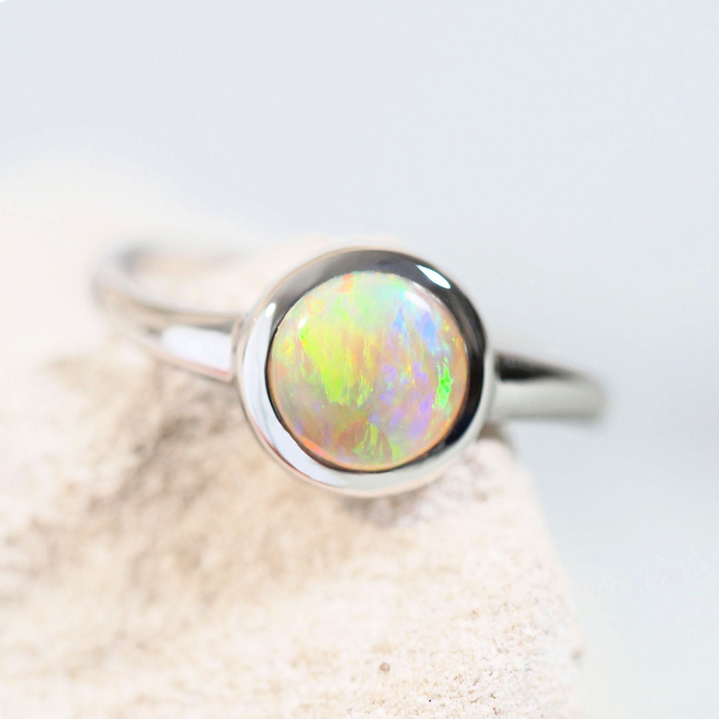 'Caryle' Crystal Opal Ring 14ct White Gold