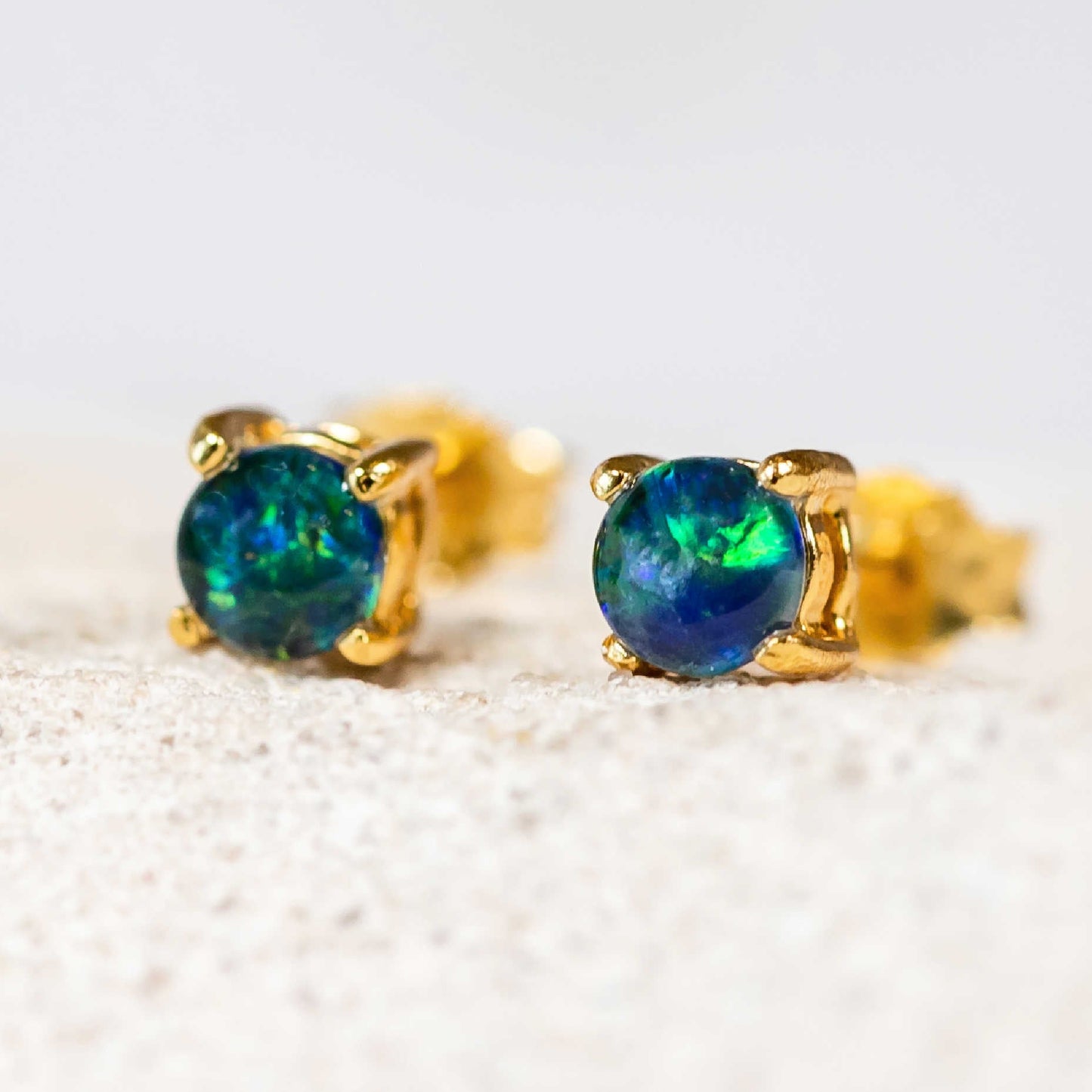 'Celia Blue Petite' Triplet Opal Earrings Gold Plated Silver