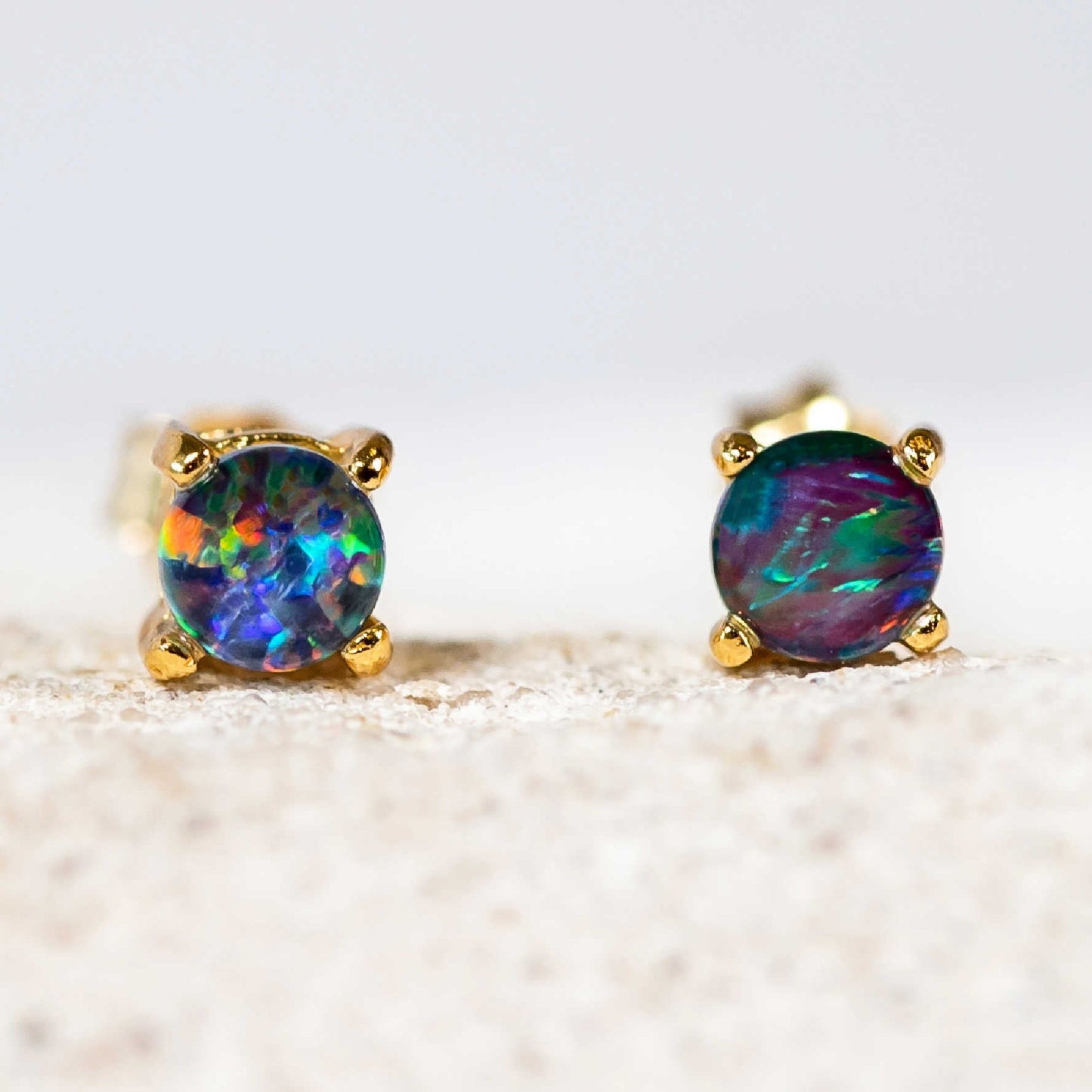 'Celia Petite' Triplet Opal Earrings Gold Plated Silver