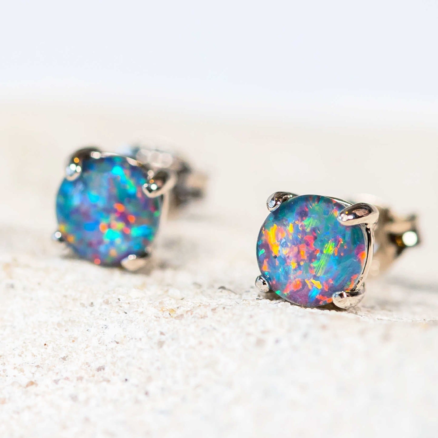 'Celia Petite' Triplet Opal Earrings Silver