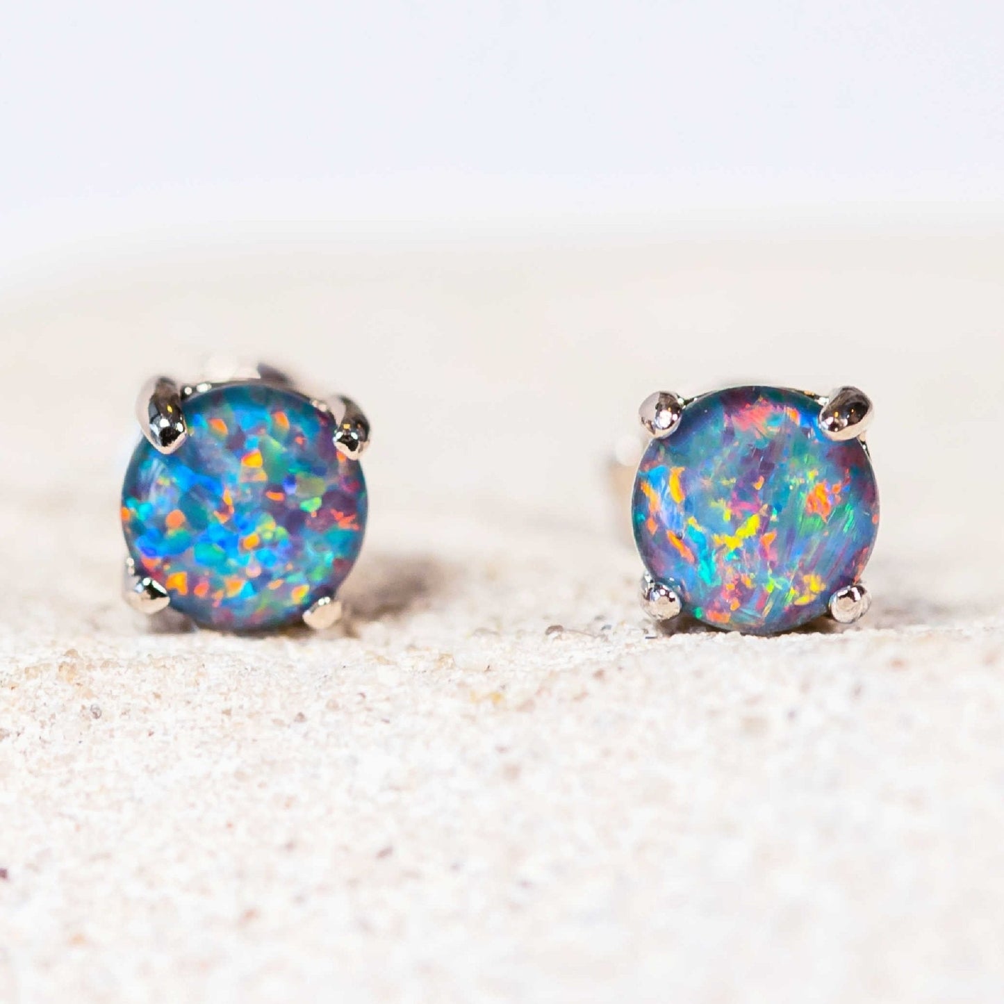 'Celia Petite' Triplet Opal Earrings Silver