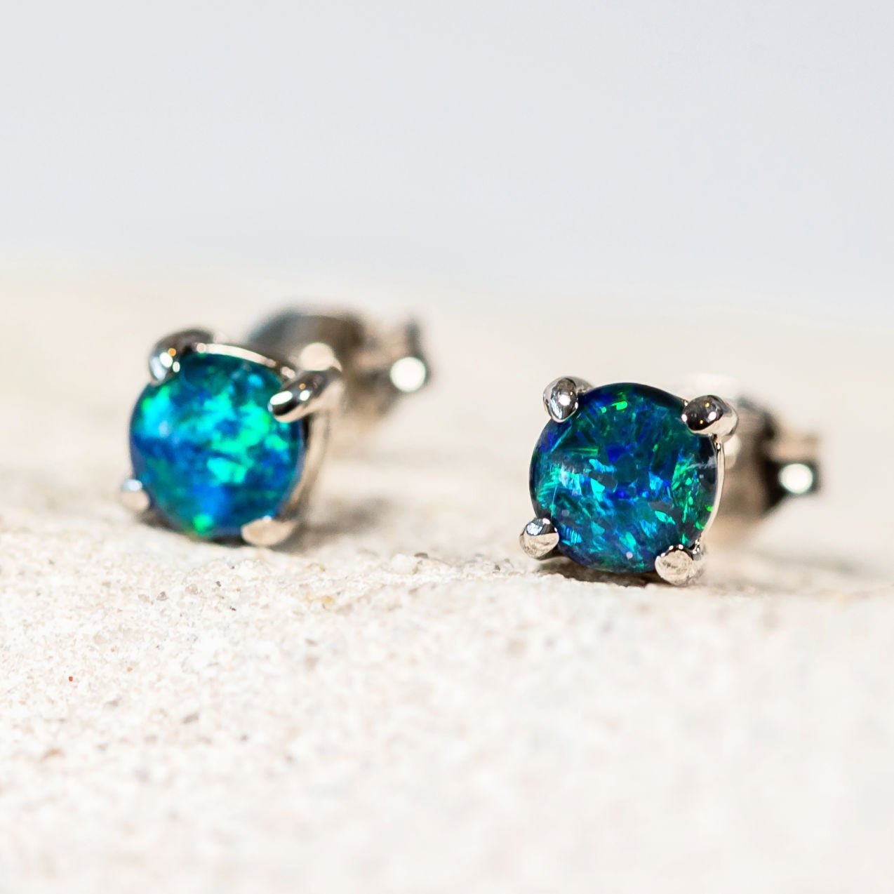 'Celia Petite' Triplet Opal Earrings Silver