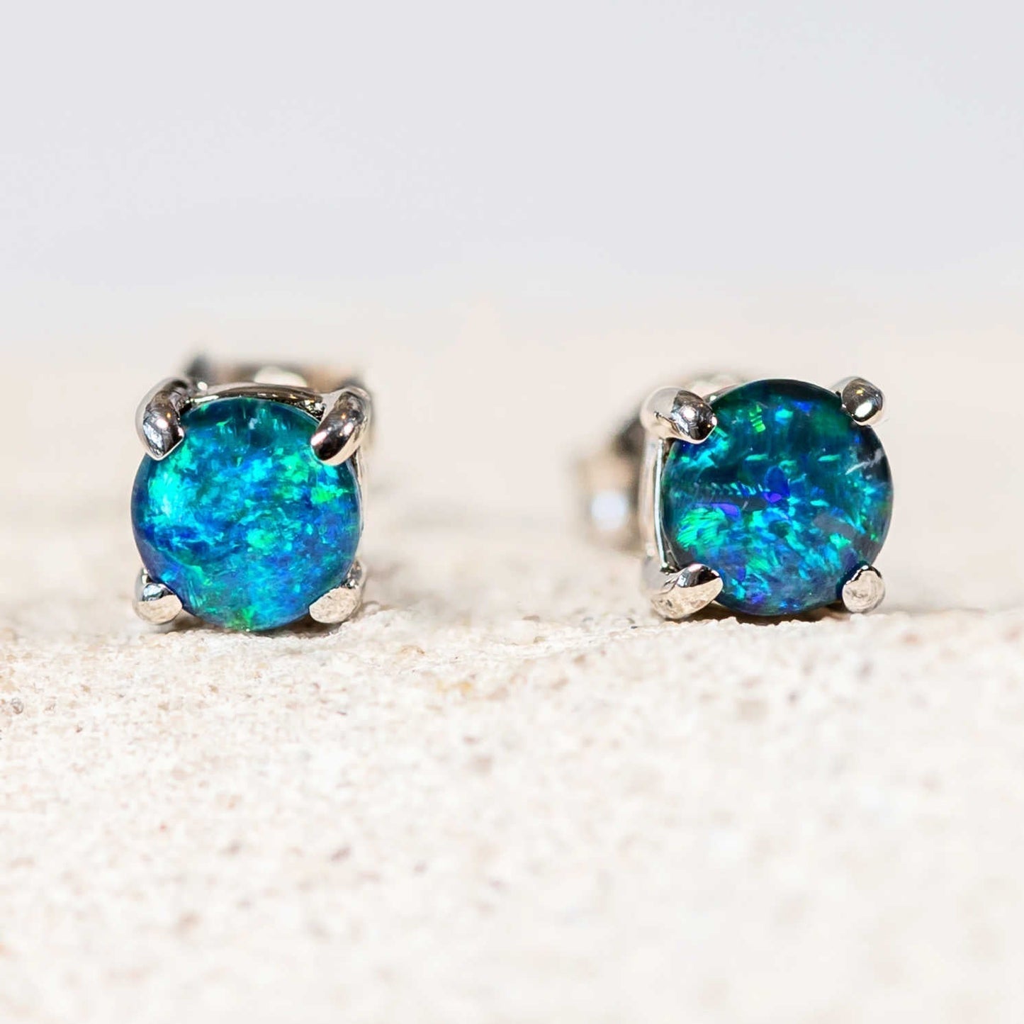'Celia Petite' Triplet Opal Earrings Silver