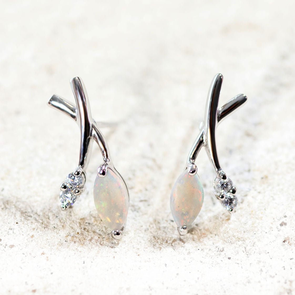 'Celine' Crystal Opal Earrings Silver