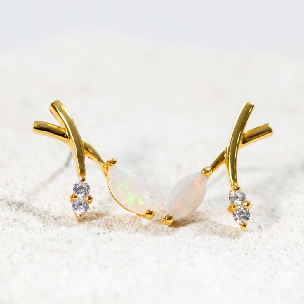'Celine' White Opal Earrings Gold Plated Silver