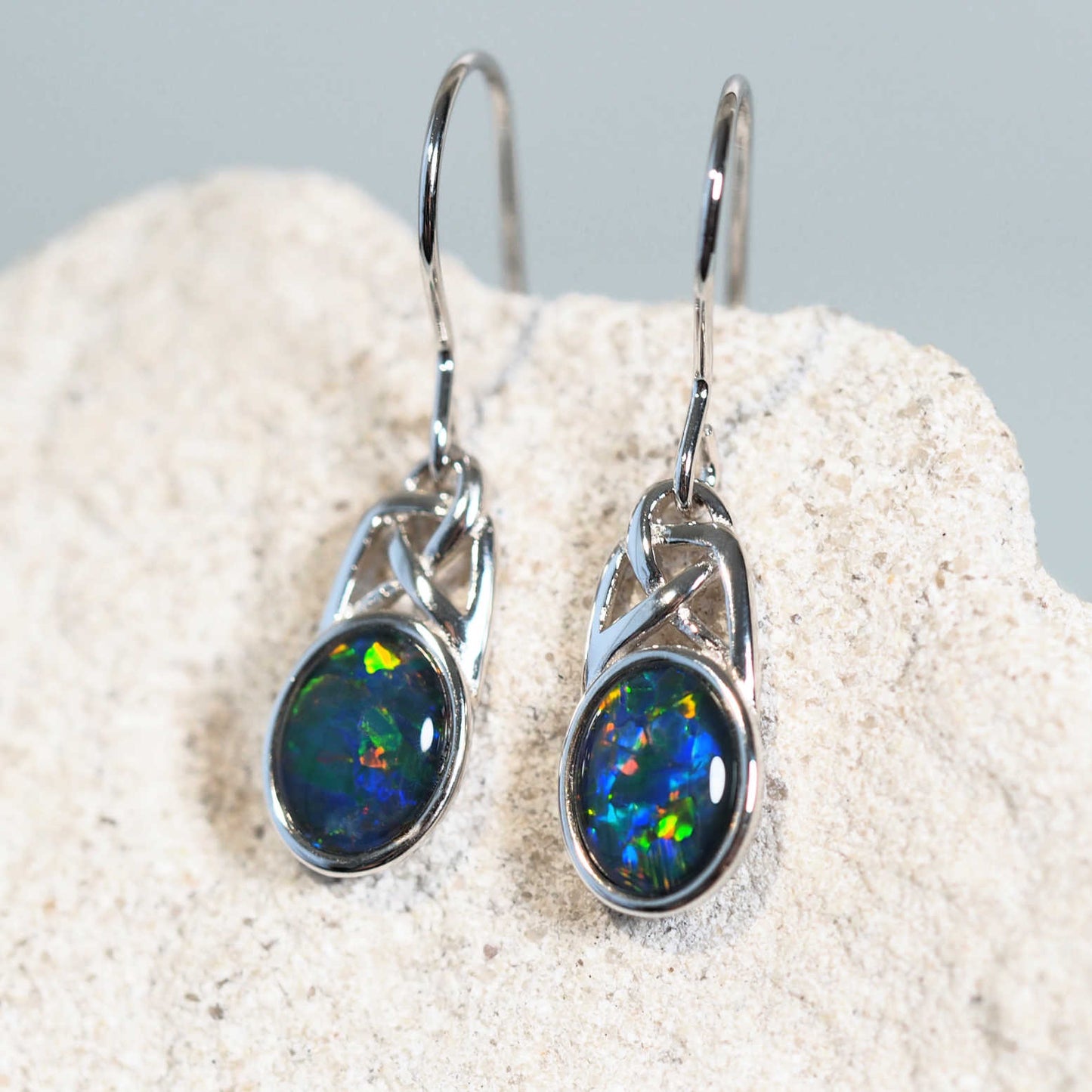 'Celtic Dreaming' Triplet Opal Earrings Silver