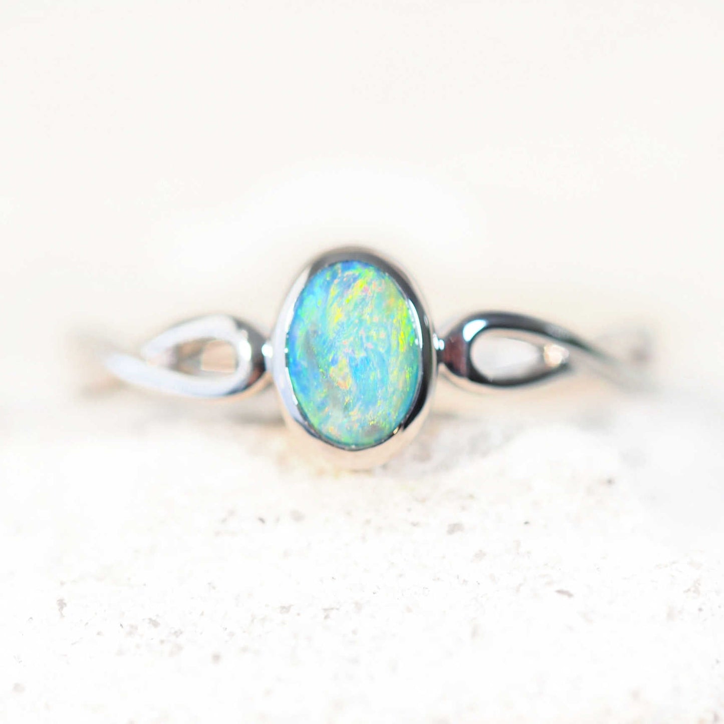 'Charoah' Semi-Black Opal Ring 14ct White Gold