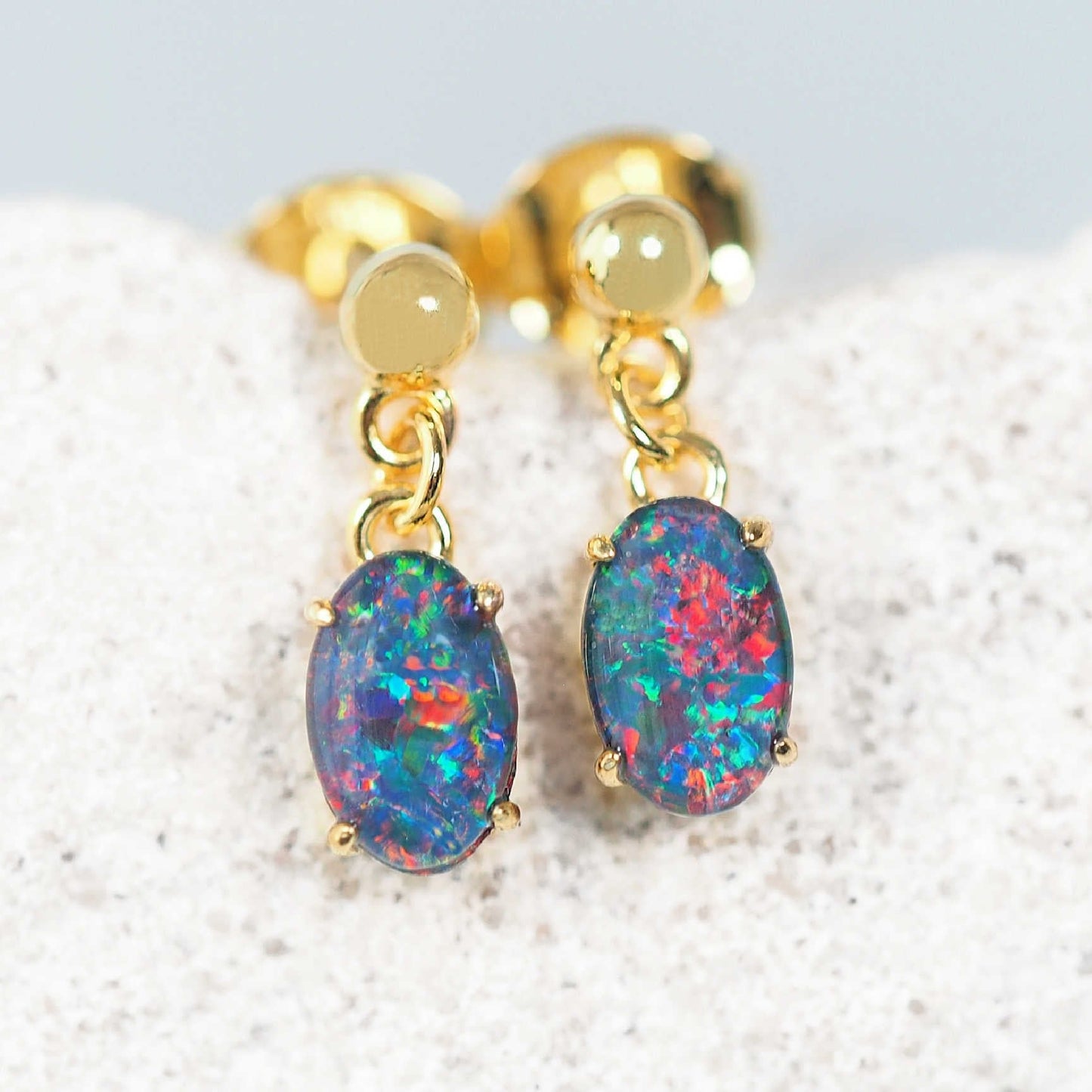 'Classic Drop' Triplet Opal Earrings Gold Plated Silver