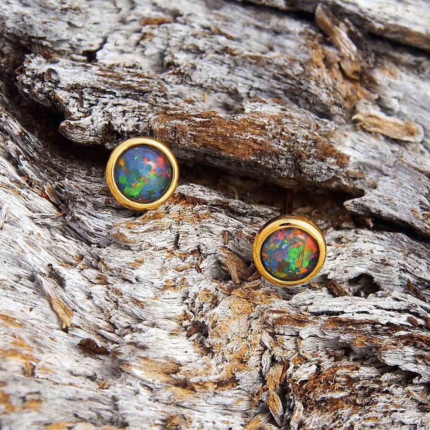 'Classic Petite' Triplet Opal Earrings Gold Plated Silver