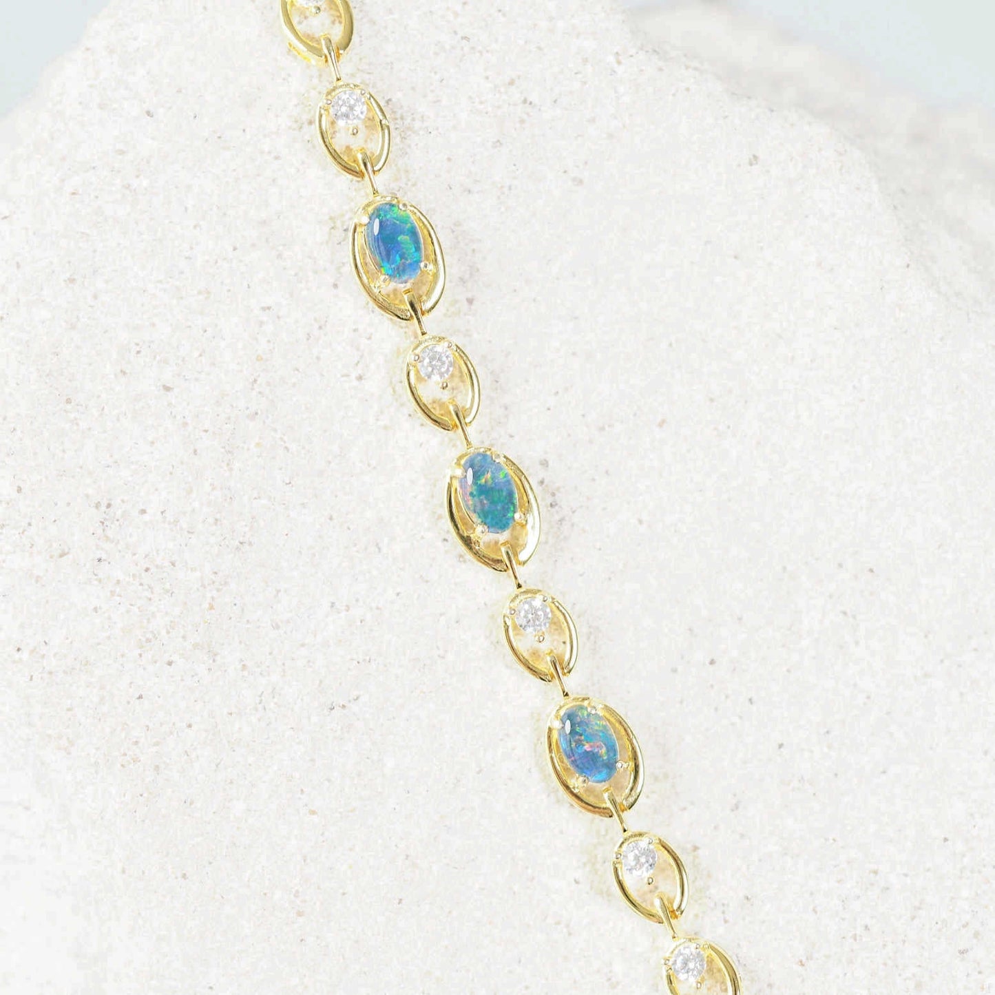 'Classic Link Trio' Triplet Opal Bracelet Gold Plated Silver