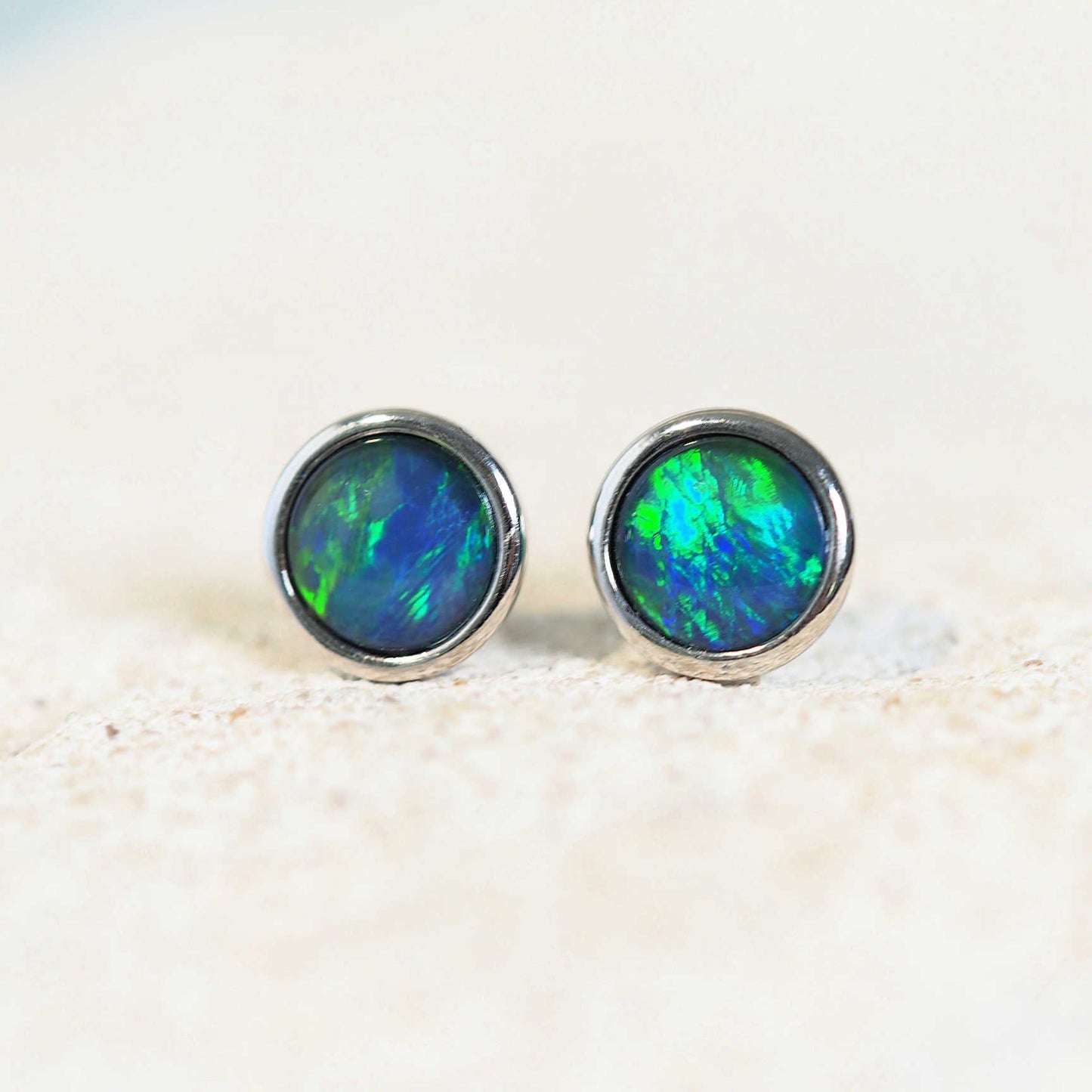 'Classic Petite' Triplet Opal Earrings Silver