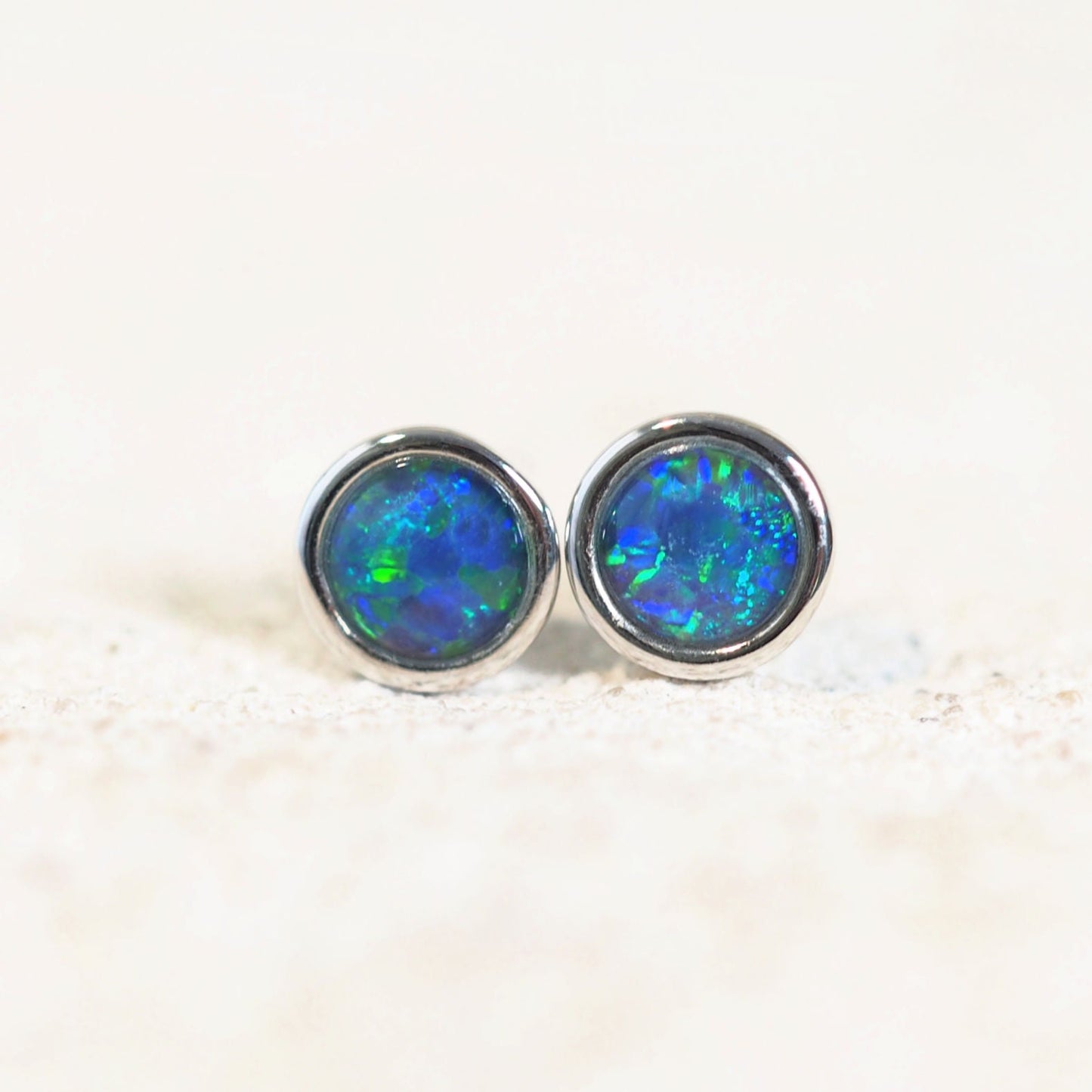'Classic Petite' Triplet Opal Earrings Silver
