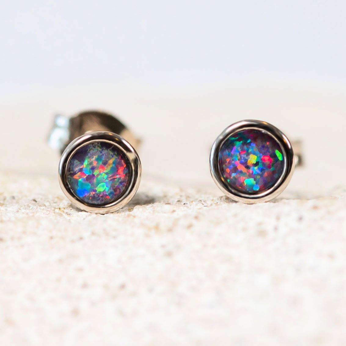'Classic Petite' Triplet Opal Earrings Silver