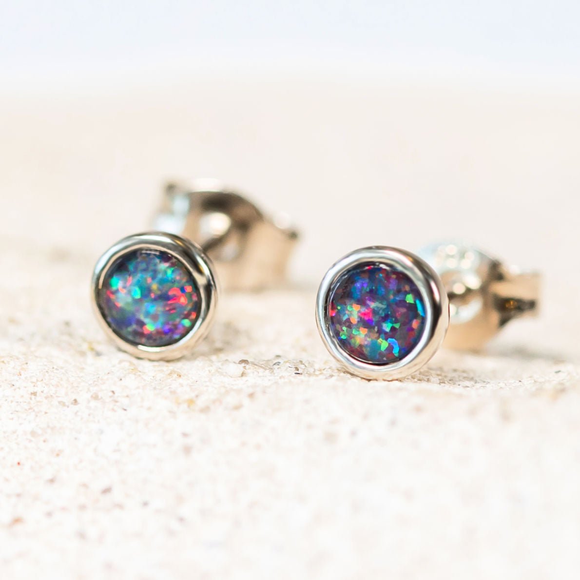 'Classic Petite' Triplet Opal Earrings Silver