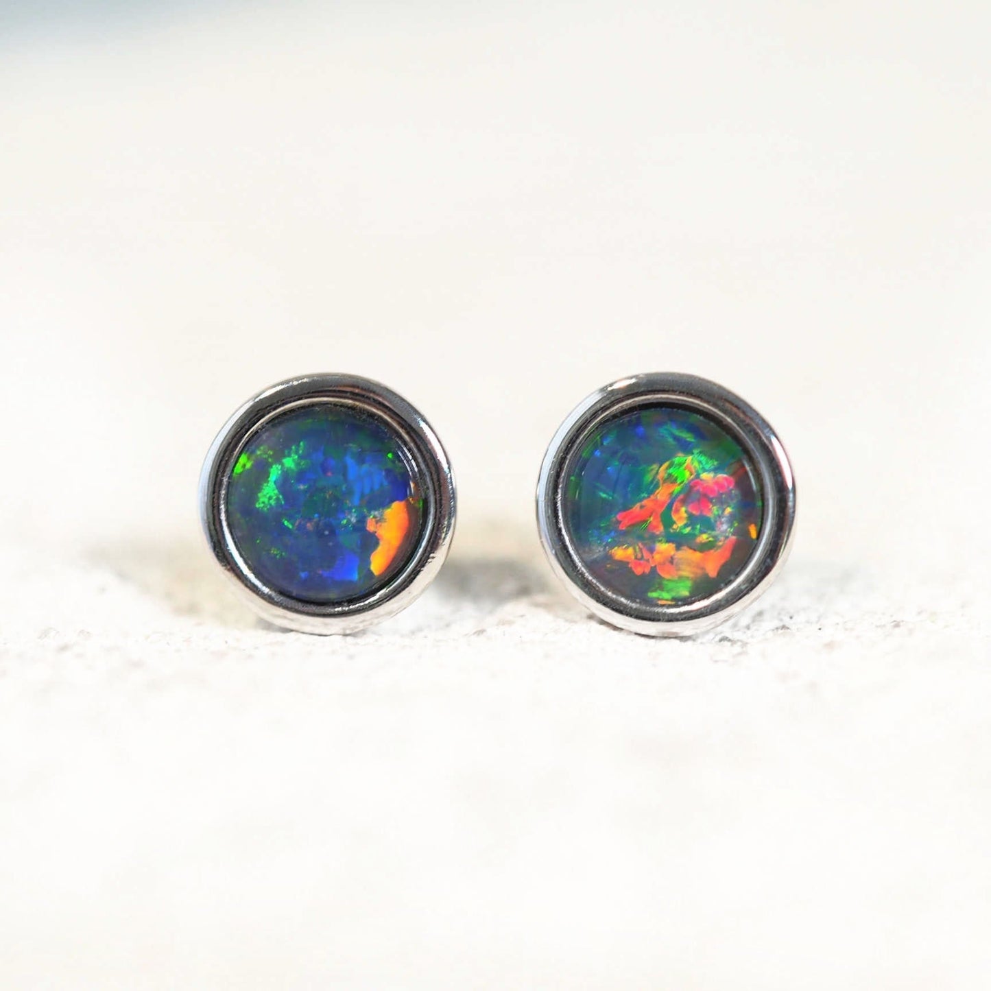 'Classic' Triplet Opal Earrings Silver