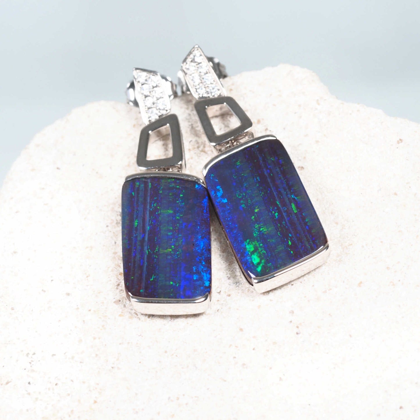 'Cleo' Boulder Opal Earrings 18ct White Gold