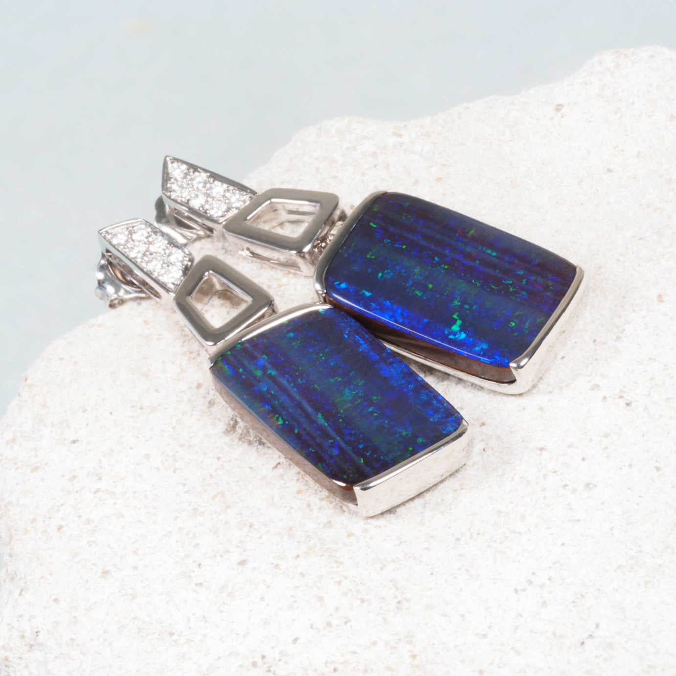 'Cleo' Boulder Opal Earrings 18ct White Gold