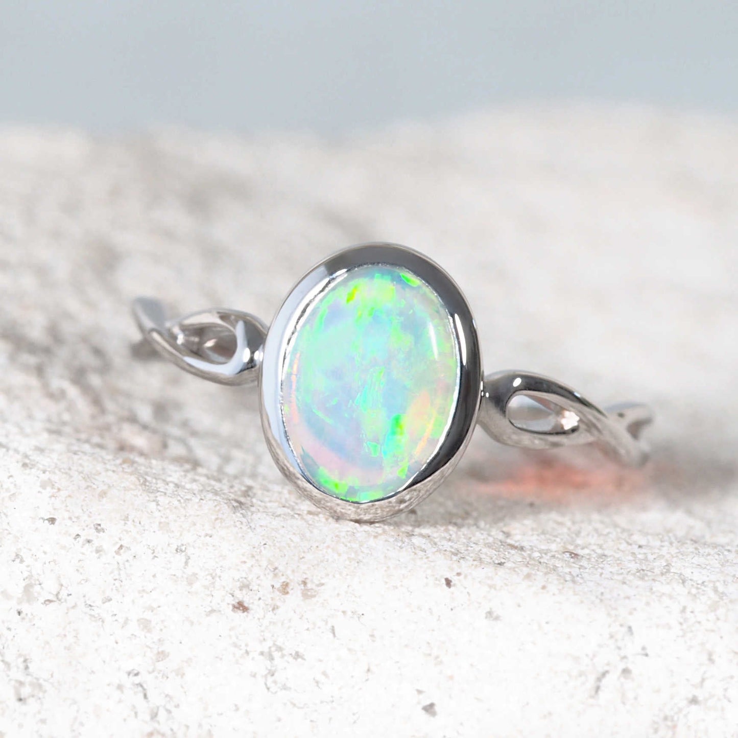 'Cliona' Crystal Opal Ring 14ct White Gold