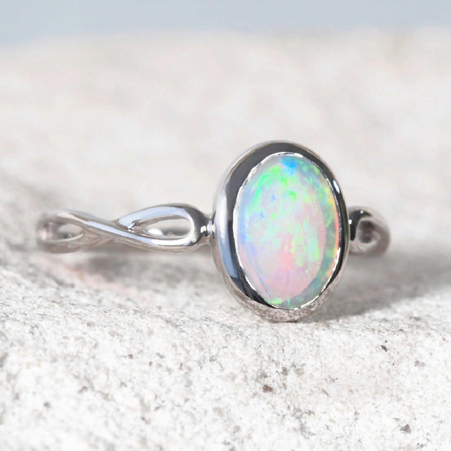 'Cliona' Crystal Opal Ring 14ct White Gold