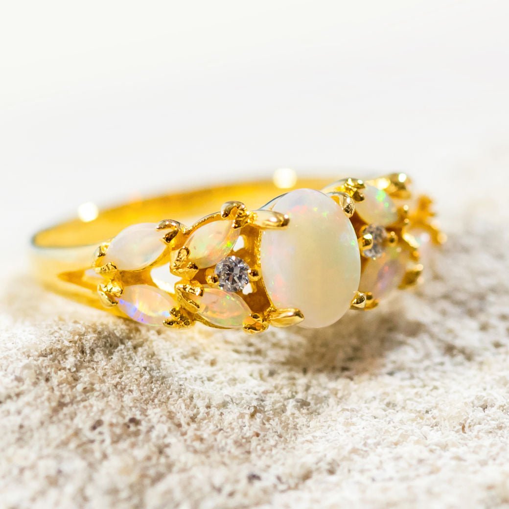 'Cordelia' White Opal Ring Gold Plated Silver