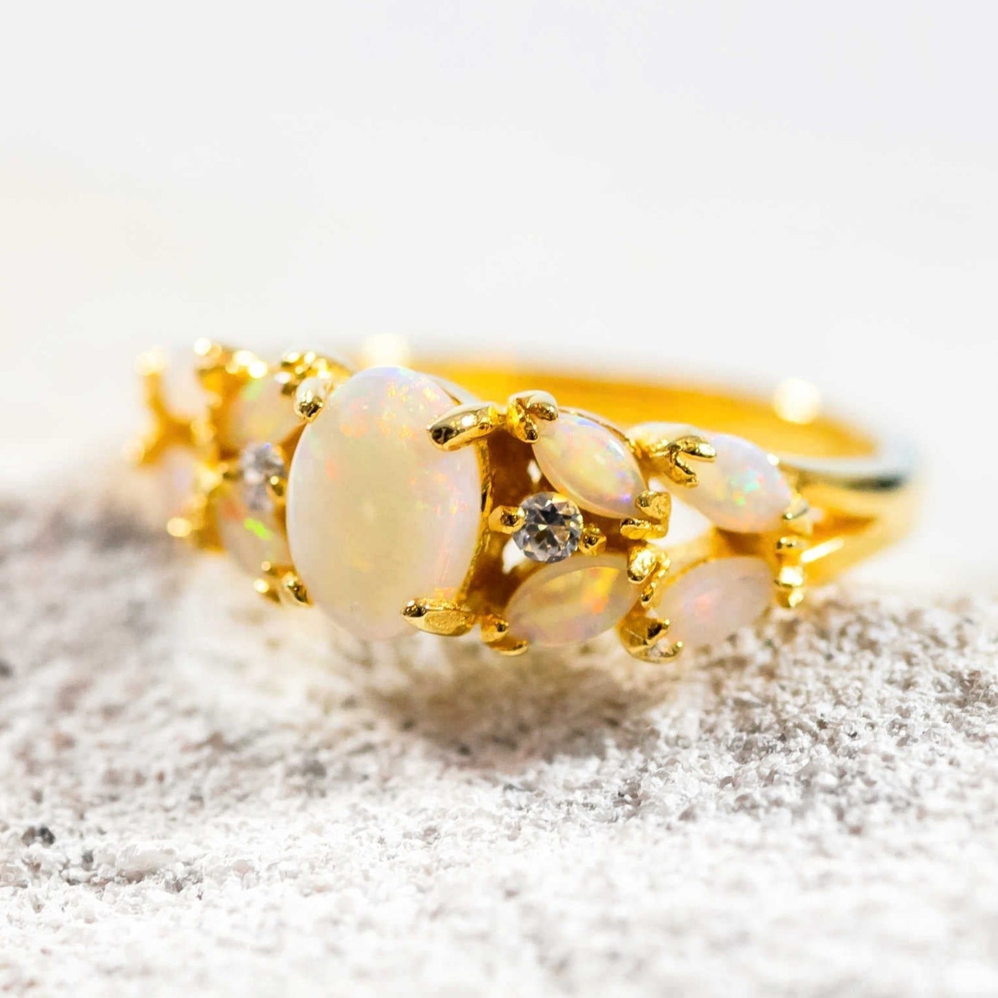 'Cordelia' White Opal Ring Gold Plated Silver