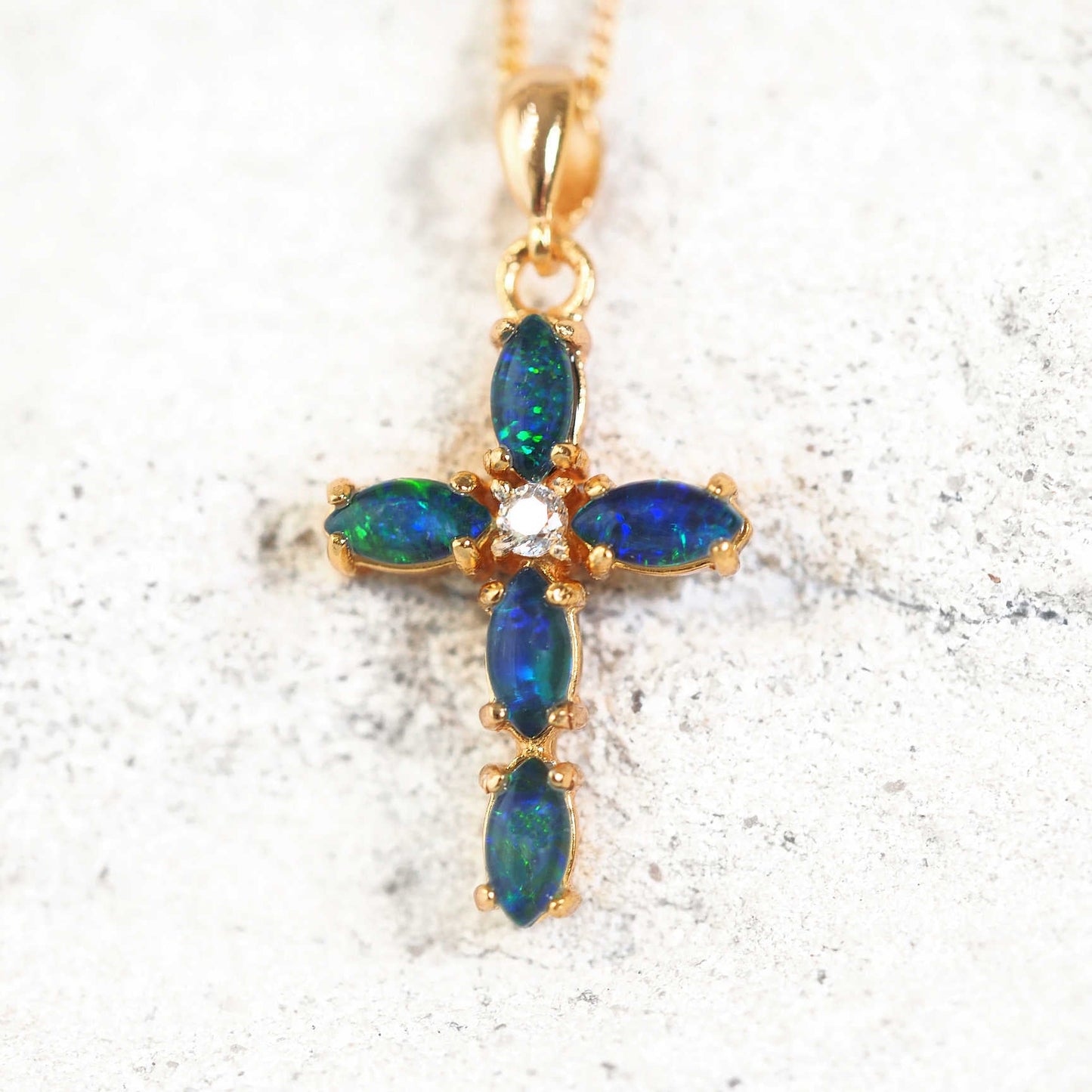 'Cross Blue' Triplet Opal Pendant Gold Plated Silver