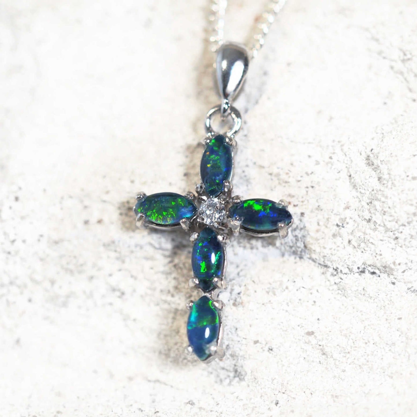 'Cross Blue' Triplet Opal Pendant Silver