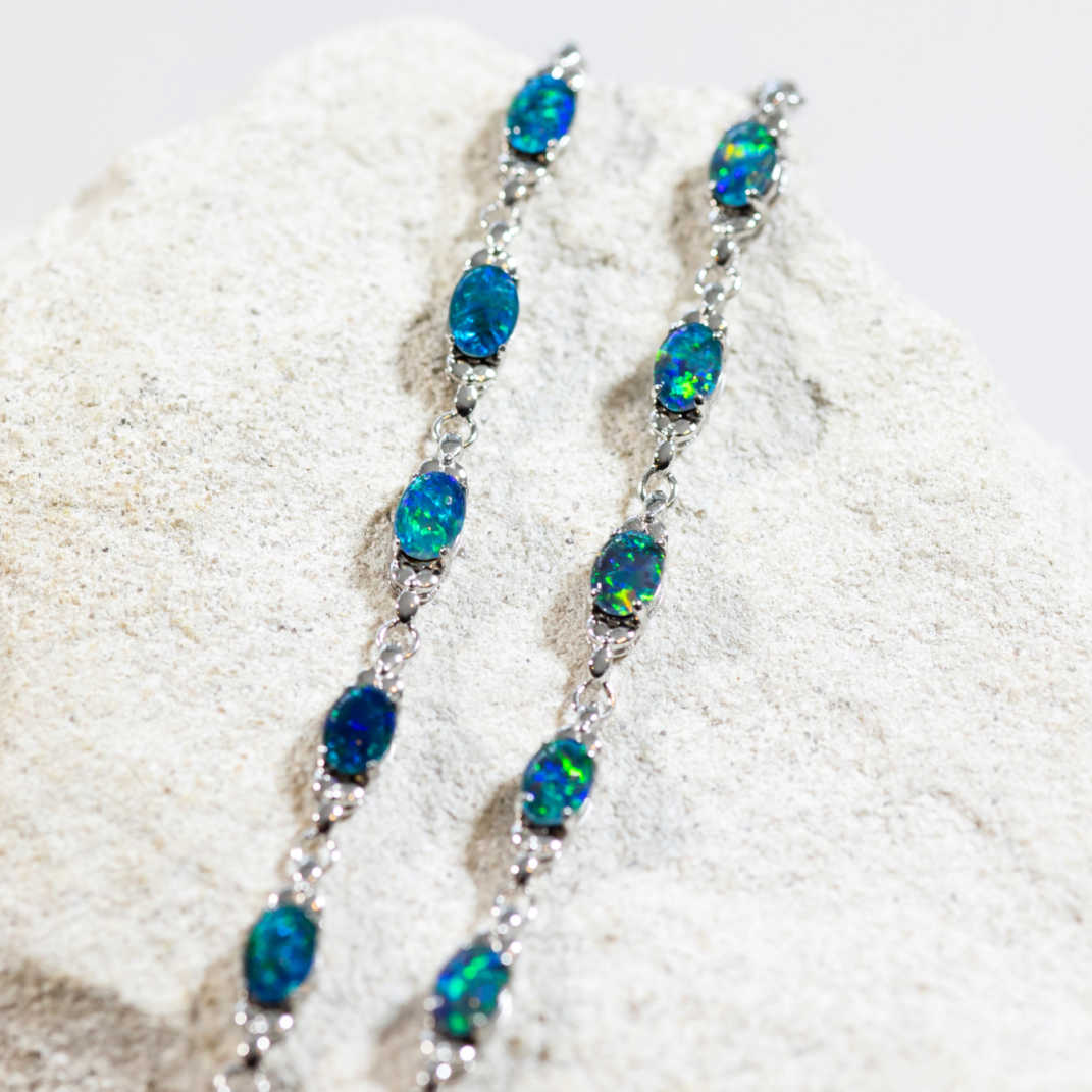 'Daisy Chain Blue' Triplet Opal Bracelet Silver