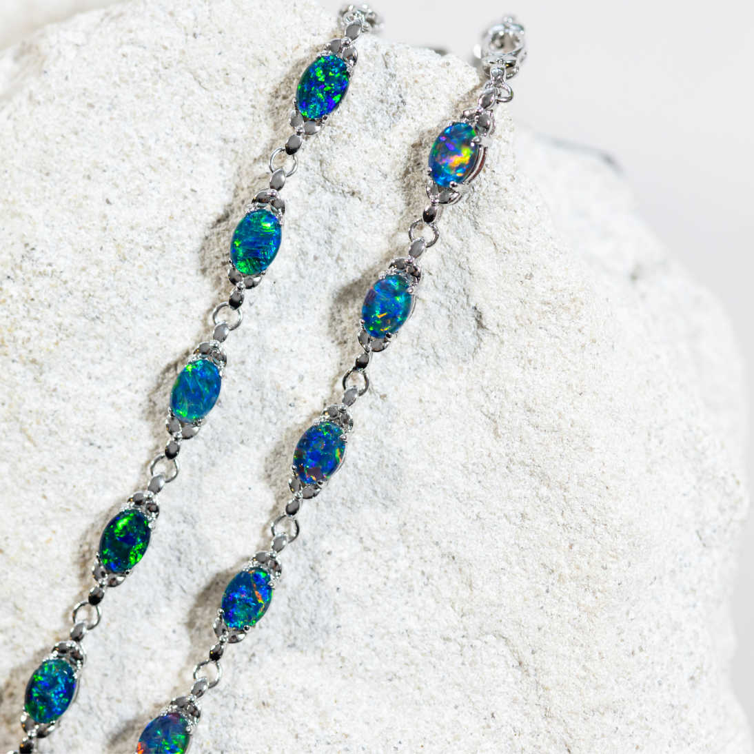 'Daisy Chain' Triplet Opal Bracelet Silver