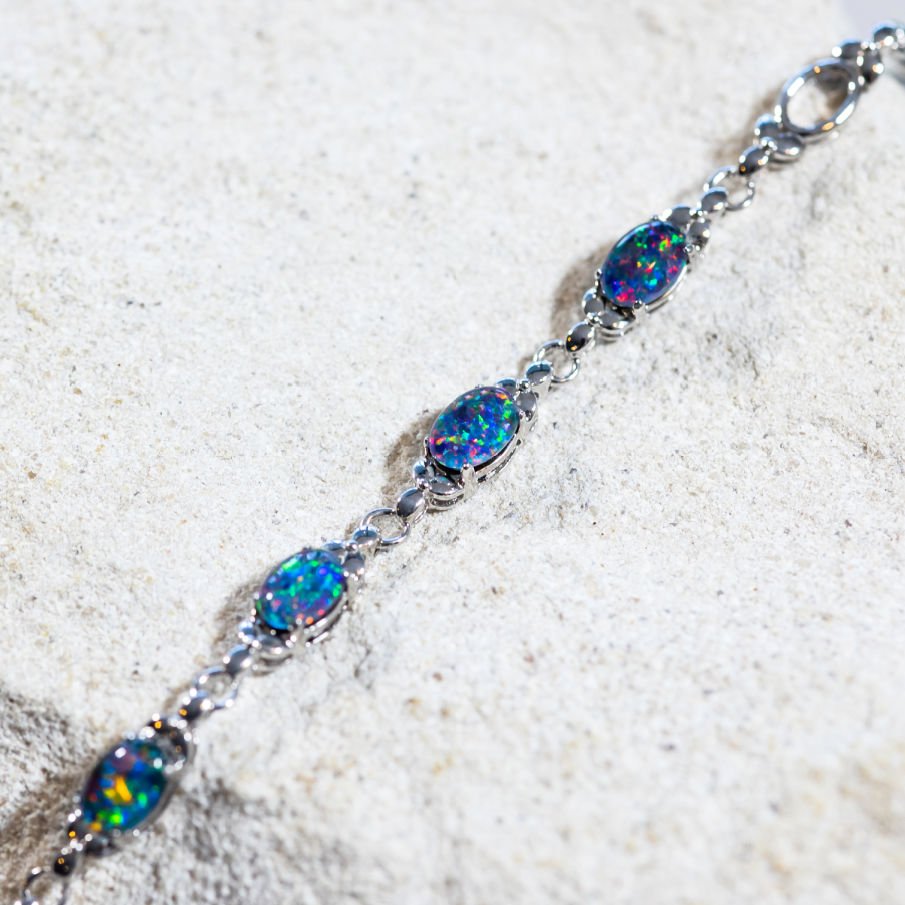 'Daisy Chain' Triplet Opal Bracelet Silver