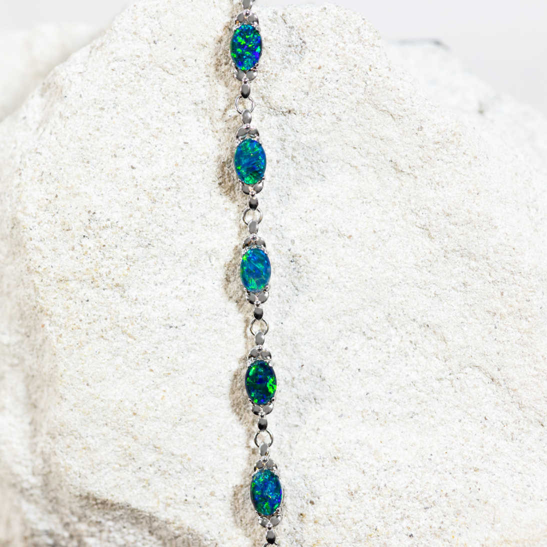 'Daisy Chain Blue' Triplet Opal Bracelet Silver
