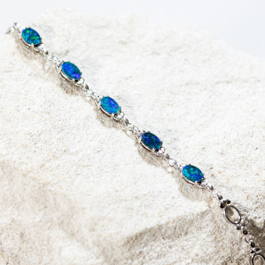 'Daisy Chain Blue' Triplet Opal Bracelet Silver