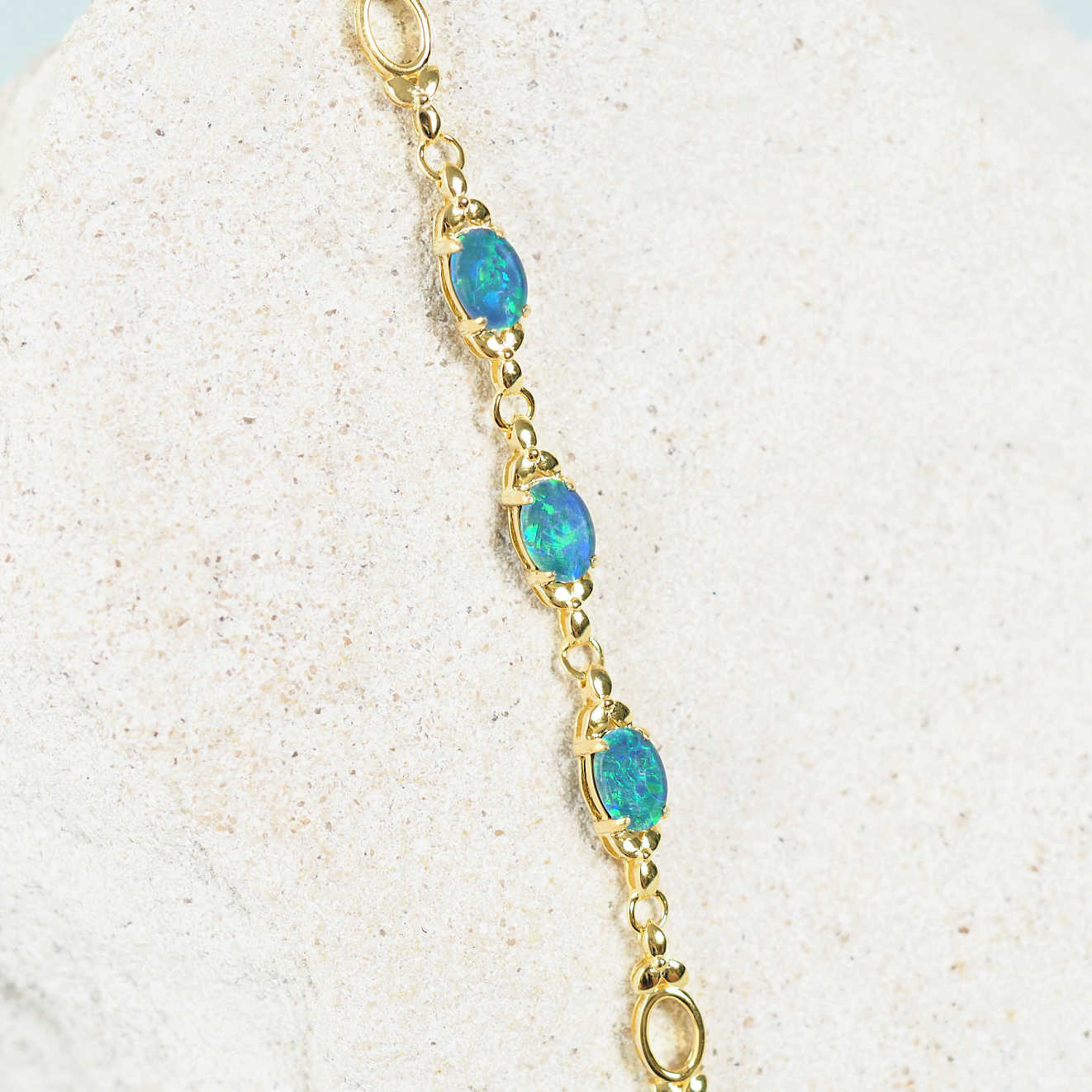 'Daisy Chain Blue Trio' Triplet Opal Bracelet Gold Plated Silver