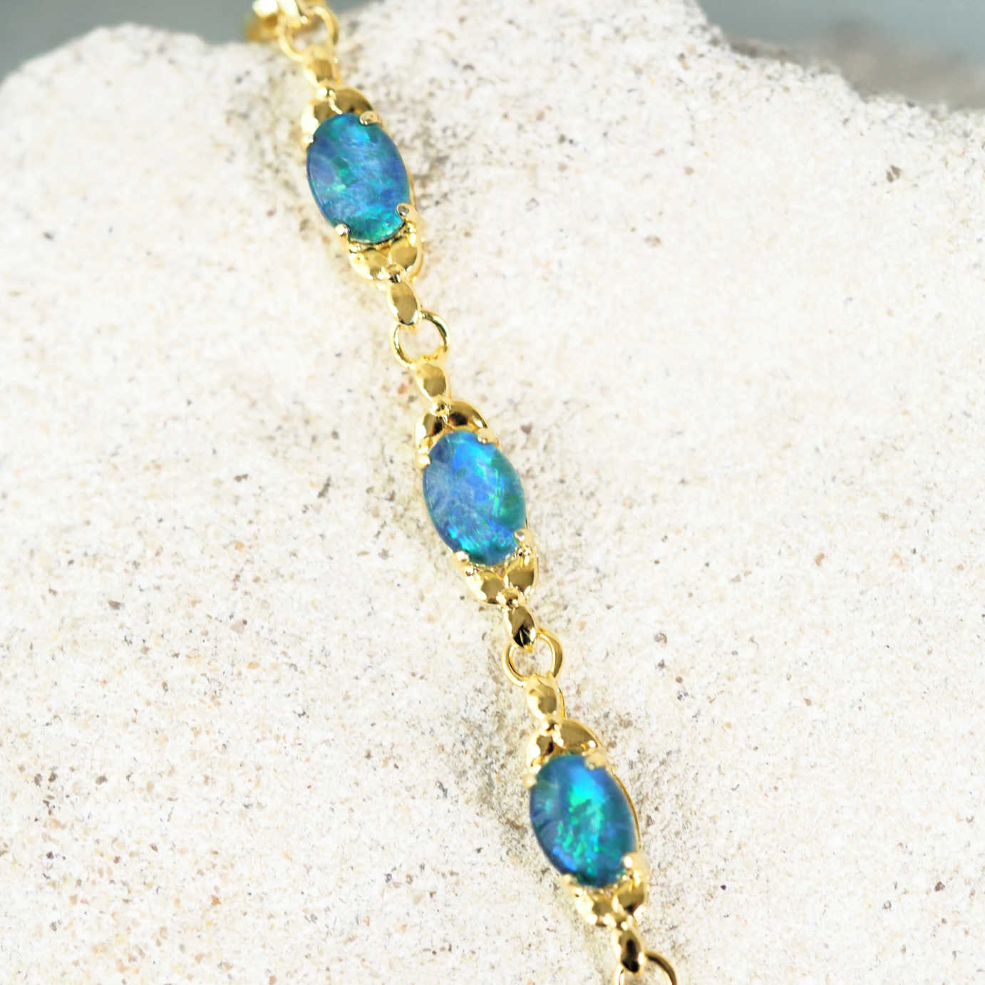 'Daisy Chain Blue Trio' Triplet Opal Bracelet Gold Plated Silver