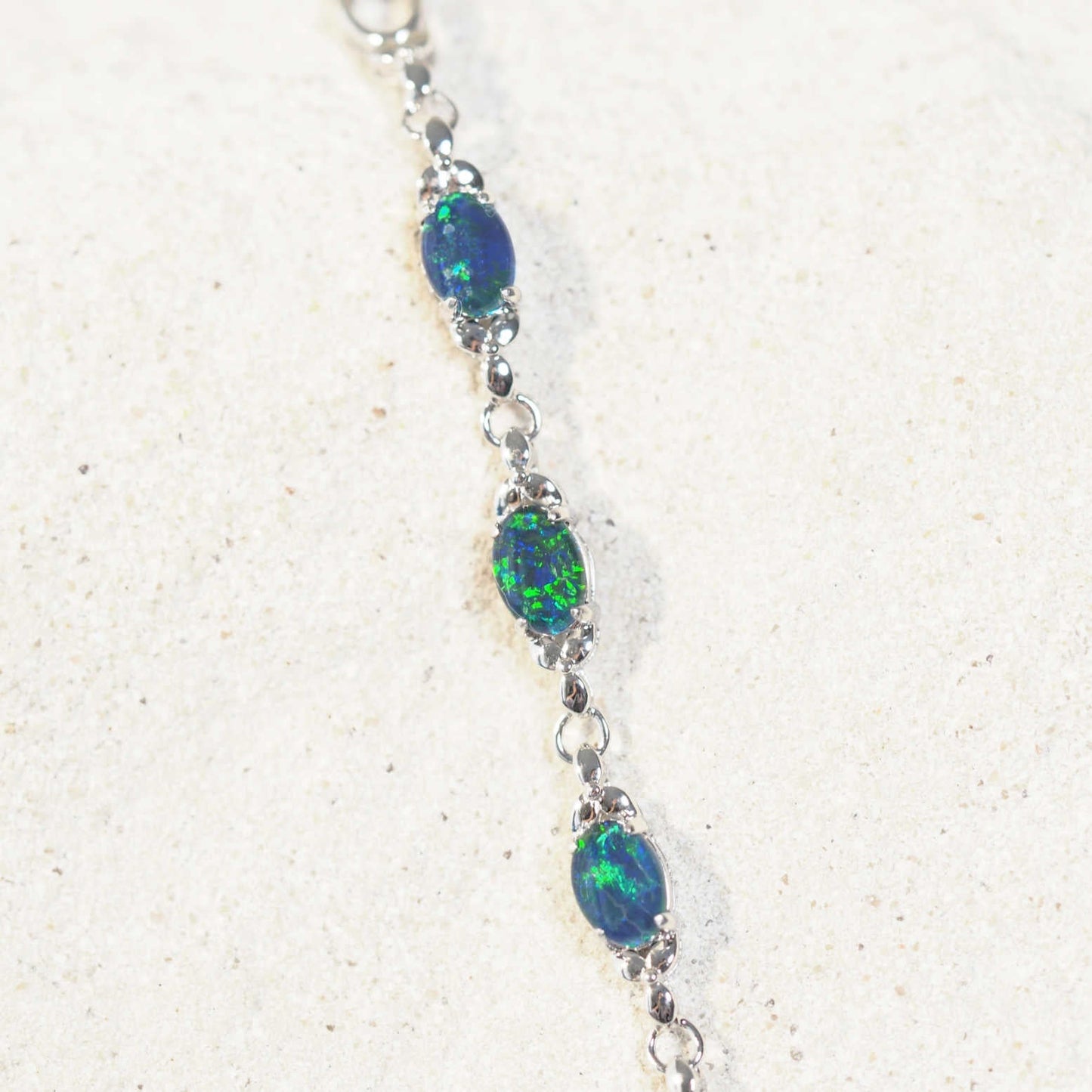 'Daisy Chain Blue Trio' Triplet Opal Bracelet Silver